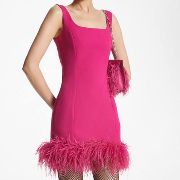 Michael Kors Dresses & Skirts - Micheal Kors Feather Trim Stretch Crepe Shift Dress NWOT